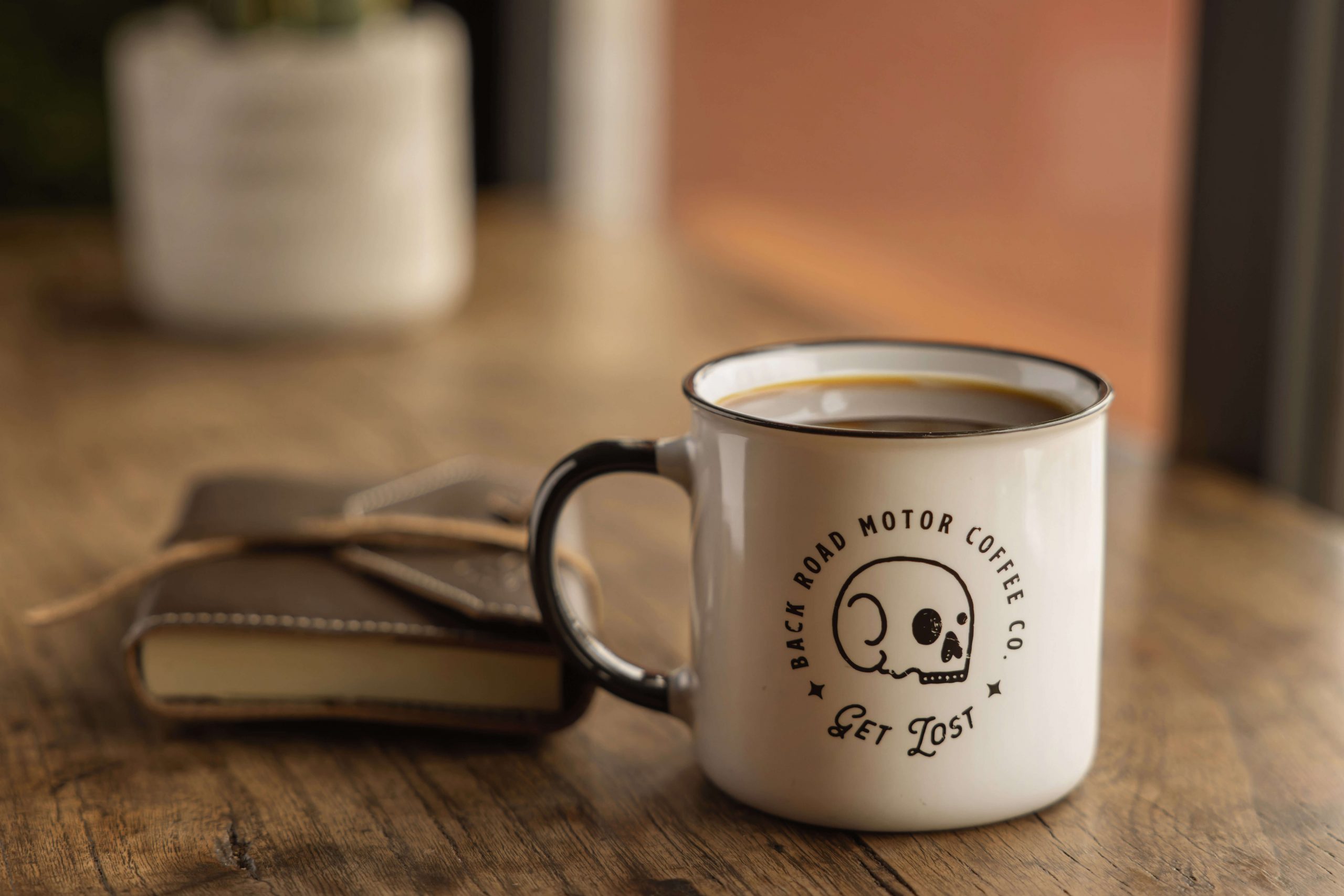 black coffee in branded mug