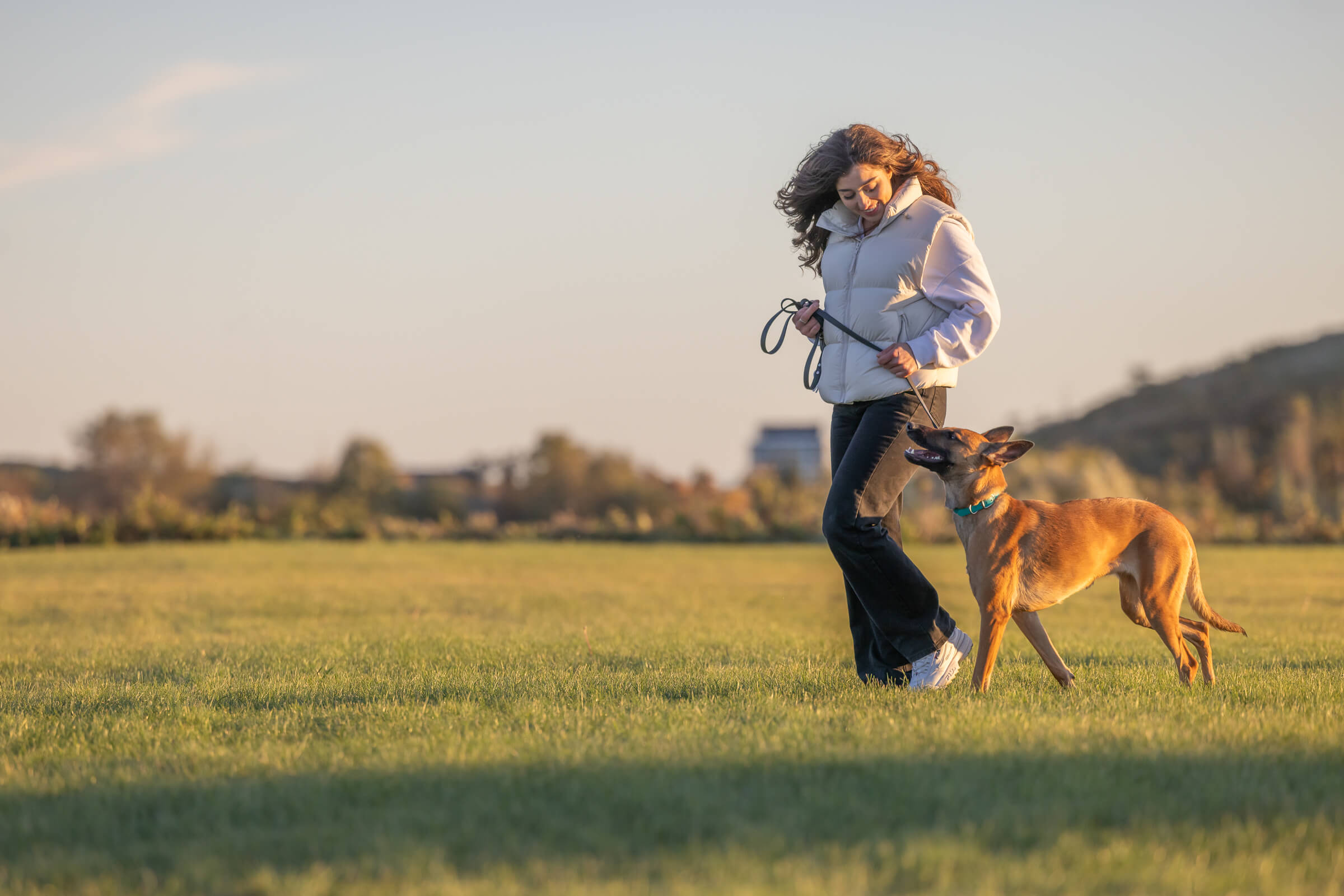 owner learning to work with dog in training session, photographed for brand by Karen Weiler
