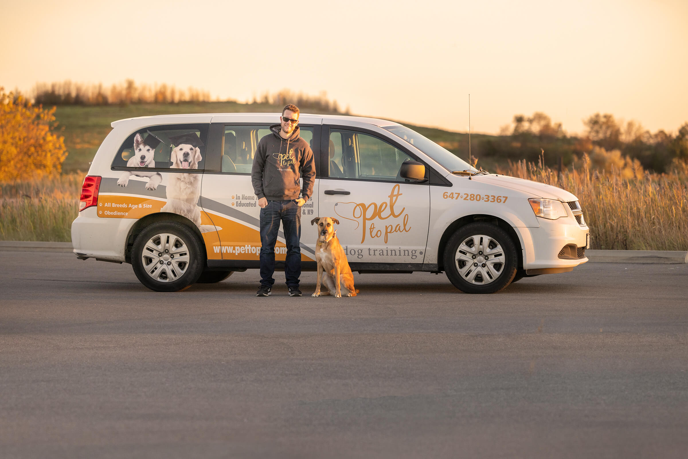 car and headshot and dog for businesses