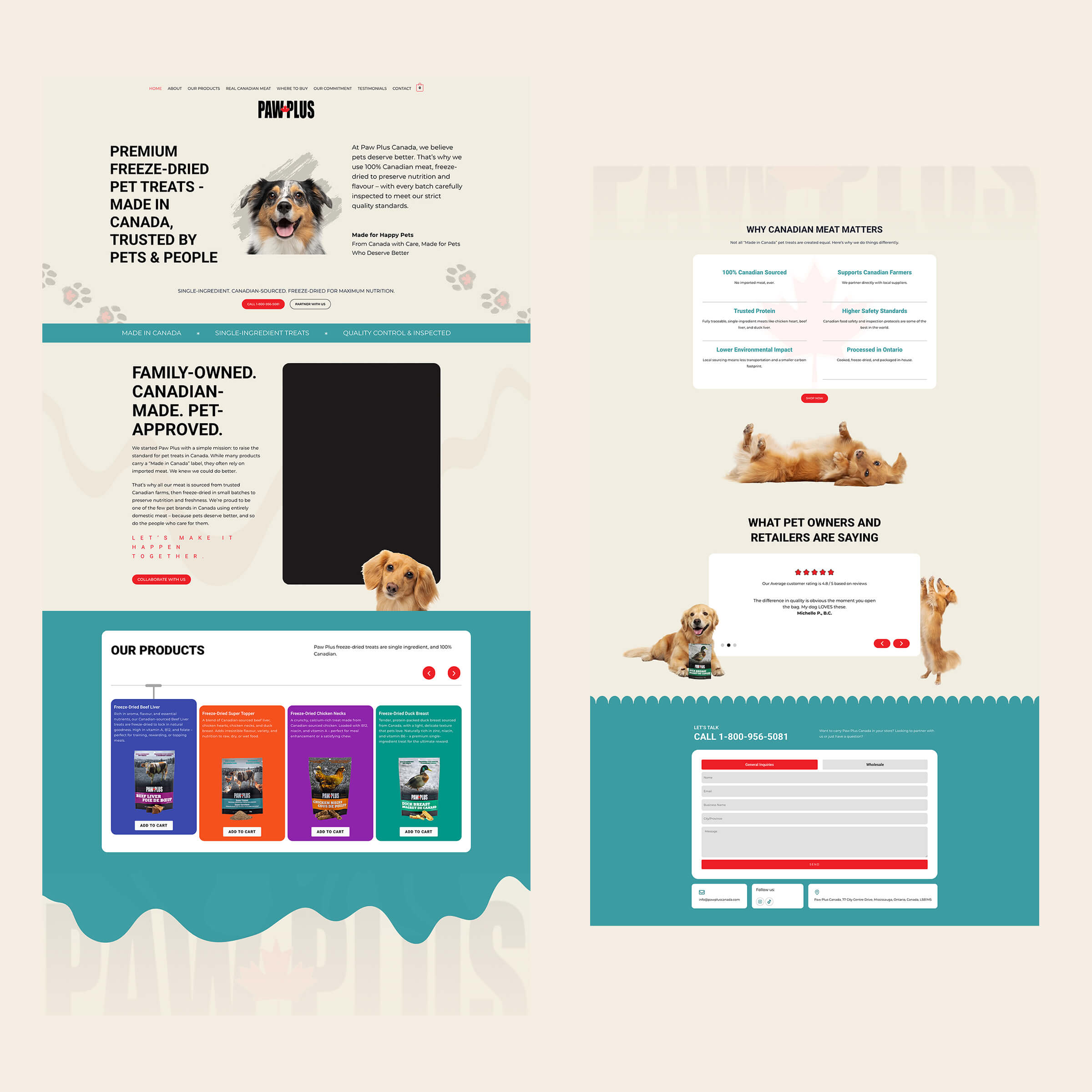 screenshots of Paw Plus Canada website